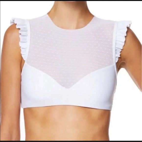 NWT AVEC LES FILLES Mesh Ruffle White Bikini Set sz L white polkadot mesh - Picture 3 of 14